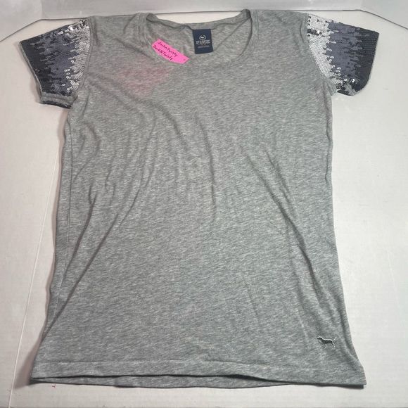 PINK Victoria's Secret Tops - BNWOT Victoria’s Secret PINK Gray knitsequin short sleeve tshirt S PRICE FIRM